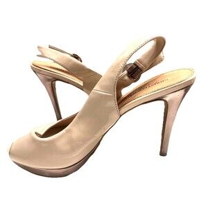 Christian Siriano Peep Toe Stiletto Slingback  Women’s 10 Beige Metallic Bronze